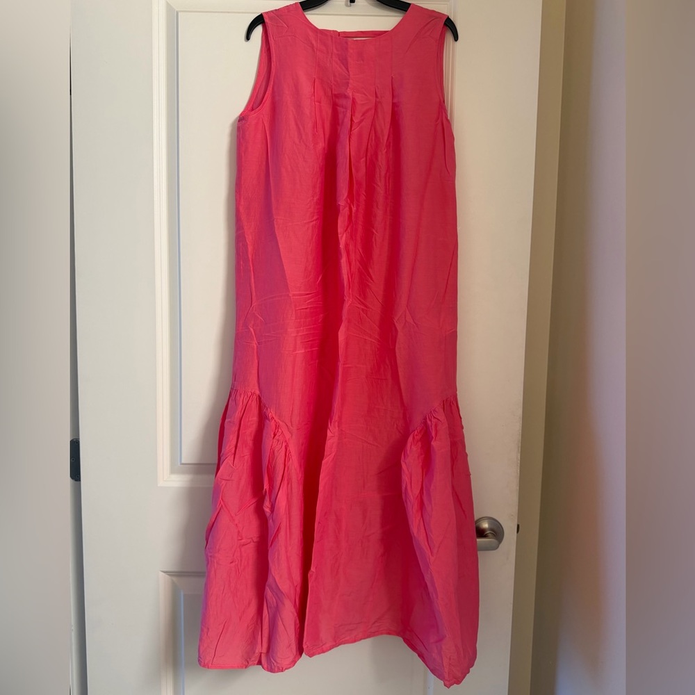 Bright Pink Sleeveless Ruffle Hem Dress
